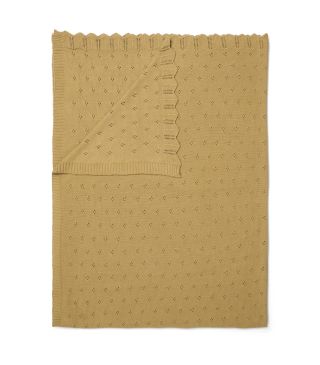 ESSENZA Knitted Ajour Fern yellow Plaid 130 x 170 cm