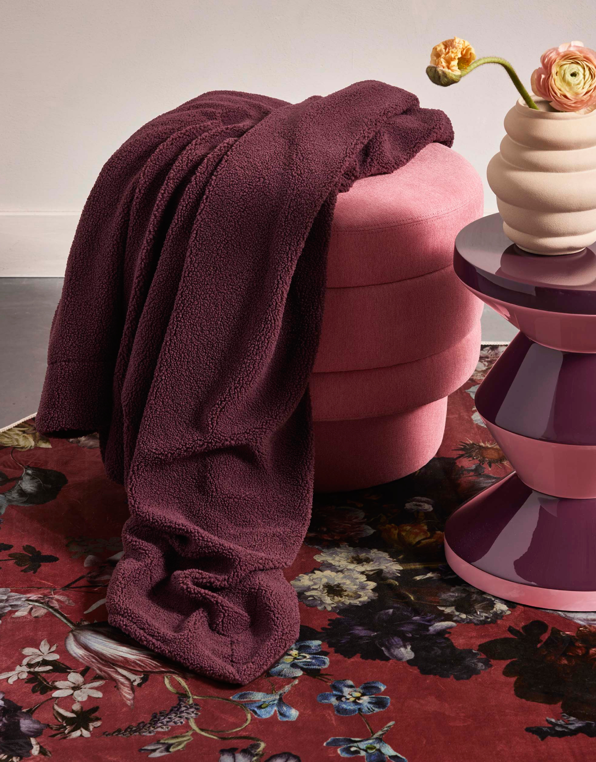 ESSENZA Teddy Plum wine Plaid 150 x 200 cm