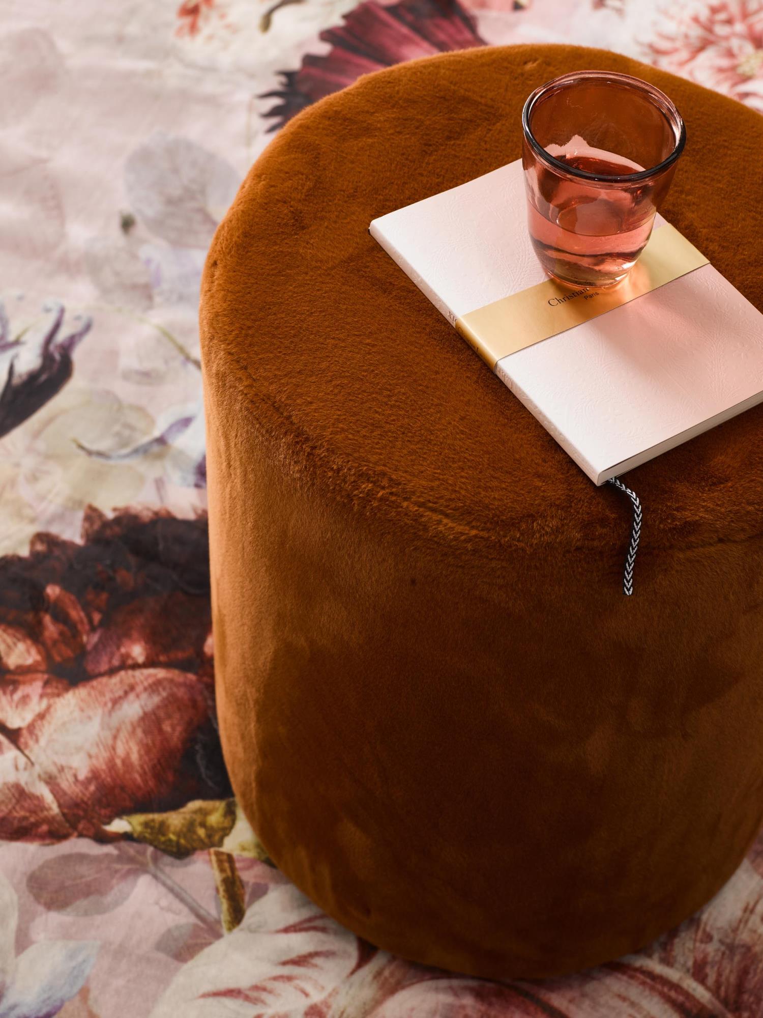 ESSENZA Furry Leather Brown Hocker 40 x 43 cm
